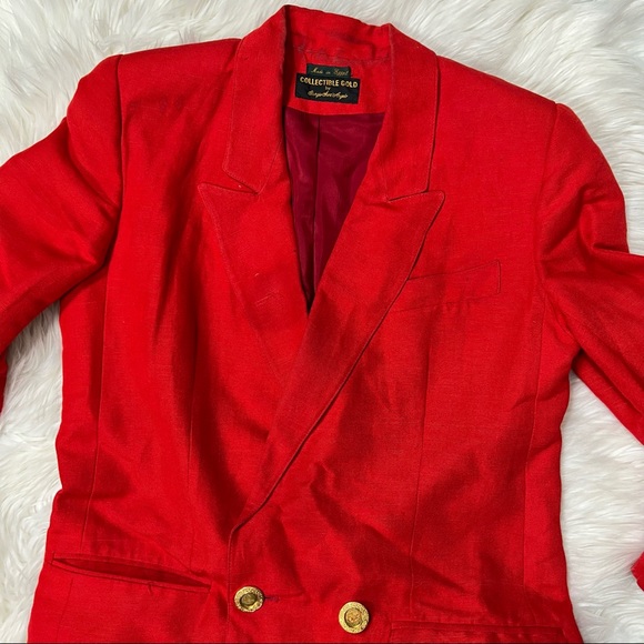 Vintage Red Linen Skirt & Blazer Suit - Picture 2 of 16